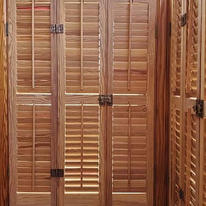Close-up of Heart Pine Traditional louvered shutters Americana DeVenco Shutters