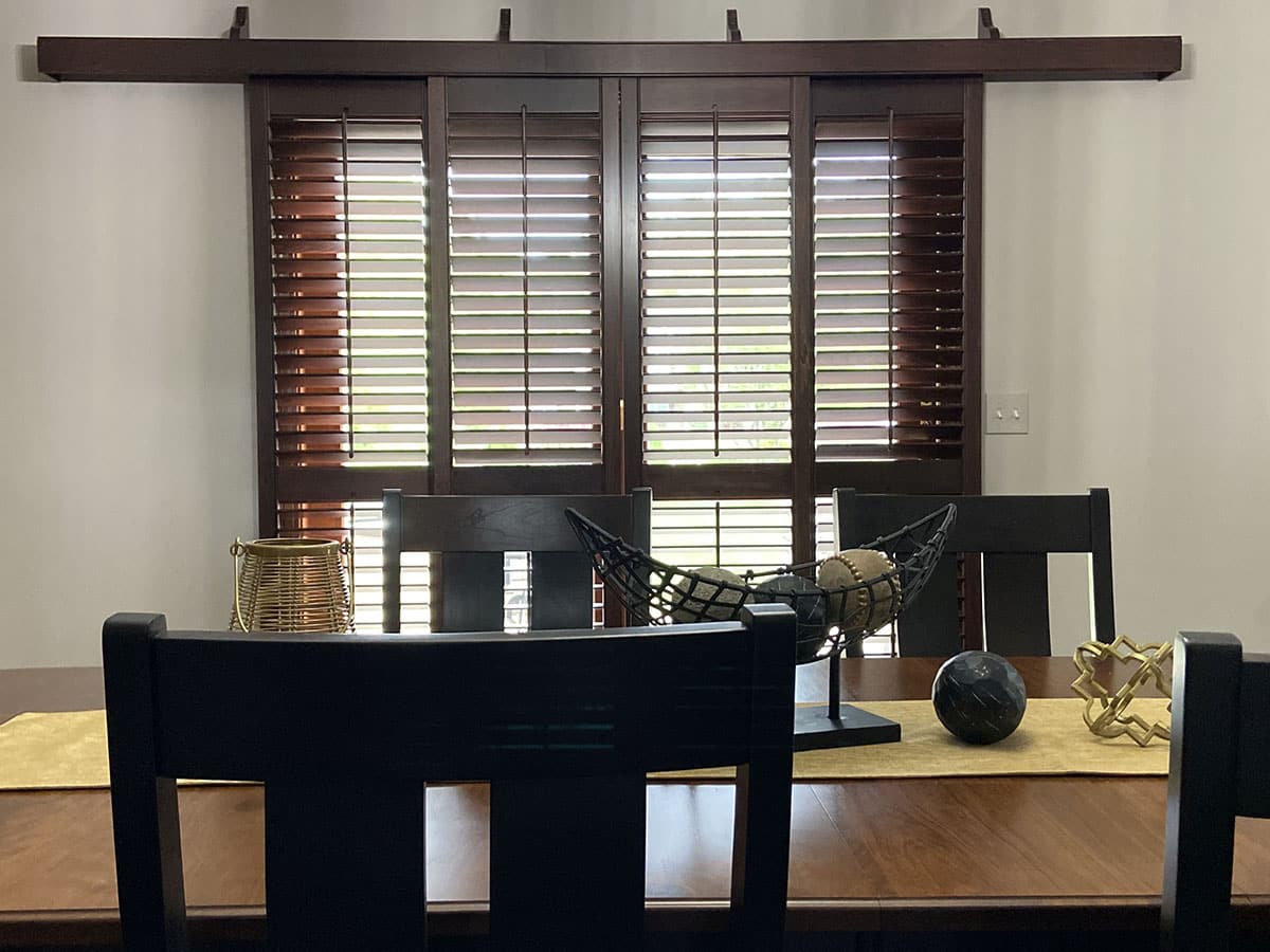 Sliding ByPass Shutters for patio doors Stained Plantation