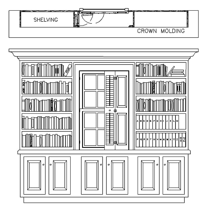 Pocket Shutter in Brownstone configuration drawing from Americana DeVenco Shutters